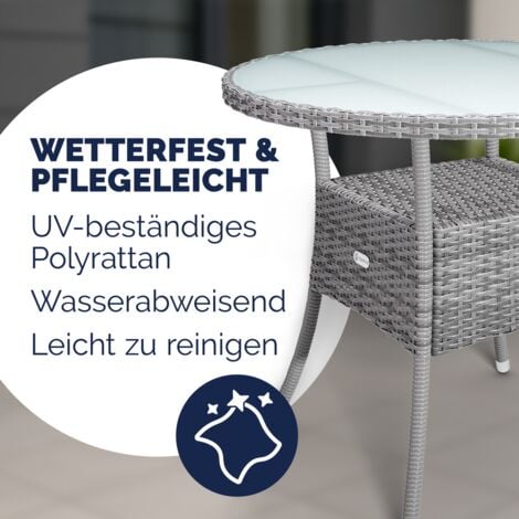 CASARIA® Coffee Table Frosted Safety Glass Plate Rattan Garden Table 60/80cm  Grau XL (de)