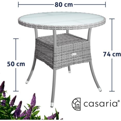 CASARIA® Coffee Table Frosted Safety Glass Plate Rattan Garden Table 60/80cm  Grau XL (de)