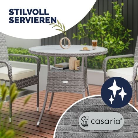 CASARIA® Coffee Table Frosted Safety Glass Plate Rattan Garden Table 60/80cm  Grau XL (de)