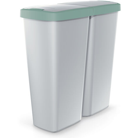 KEDEN® Dual Kitchen Rubbish Bin  50L, 2x 25L Compartments  Push Button Open Lid  Perfect for Rubbish, Recycling, Plastic, Organic Waste, Storing Dog Food  2 Separate Lids  Grau Grün (de)
