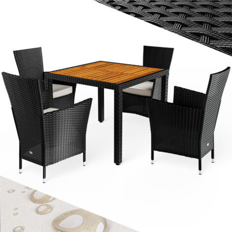 CASARIA® Rattan Garden Furniture Dining Table and Chairs Set Patio Rectangular Black 4 Seater Outdoor Wooden
