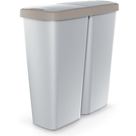 KEDEN® Dual Kitchen Rubbish Bin  50L, 2x 25L Compartments  Push Button Open Lid  Perfect for Rubbish, Recycling, Plastic, Organic Waste, Storing Dog Food  2 Separate Lids  Grau Taupe (de)