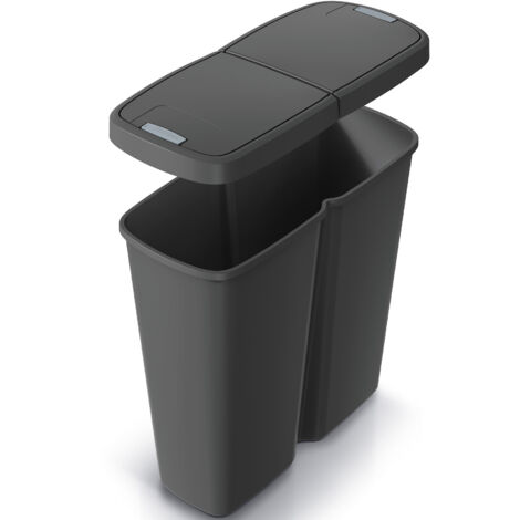 KEDEN® Dual Kitchen Rubbish Bin  50L, 2x 25L Compartments  Push Button Open Lid  Perfect for Rubbish, Recycling, Plastic, Organic Waste, Storing Dog Food  2 Separate Lids  Grau Taupe (de)