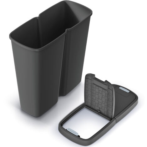 KEDEN® Dual Kitchen Rubbish Bin  50L, 2x 25L Compartments  Push Button Open Lid  Perfect for Rubbish, Recycling, Plastic, Organic Waste, Storing Dog Food  2 Separate Lids  Grau Taupe (de)