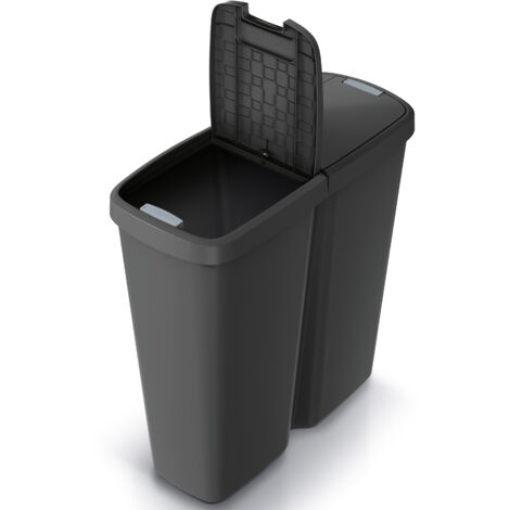 KEDEN® Dual Kitchen Rubbish Bin  50L, 2x 25L Compartments  Push Button Open Lid  Perfect for Rubbish, Recycling, Plastic, Organic Waste, Storing Dog Food  2 Separate Lids  Grau Taupe (de)
