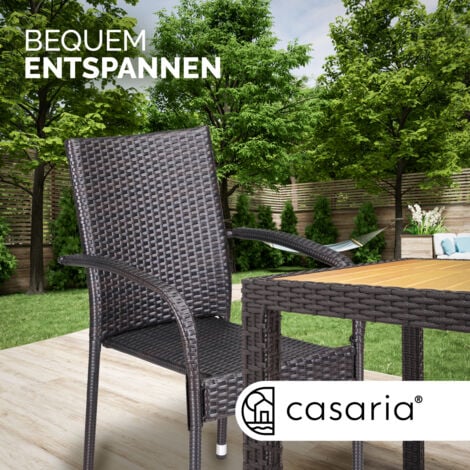 CASARIA® 4/8 Piece Polyrattan Stacking Garden Chair Set  Stackable Weatherproof Outdoor Chairs with Armrest  160kg Capacity  Camping Patio Balcony Deck Seating  4er Set Braun (de)
