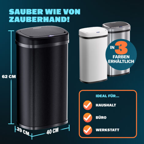 MONZANA® Kitchen Bin with Sensor 50L   Stainless Steel Electric Lid  Battery or USB Power  LED Display  Black