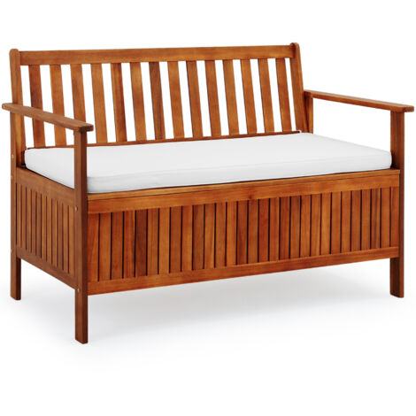 CASARIA® Wooden Garden Box Bench with Cushion and Storage Compartment  120x84cm  Weatherproof Acacia Wood  320kg Seat Load Capacity  Removable Seat Cushion Cover
