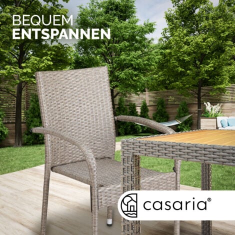 CASARIA® 4/8 Piece Polyrattan Stacking Garden Chair Set  Stackable Weatherproof Outdoor Chairs with Armrest  160kg Capacity  Camping Patio Balcony Deck Seating  4er Set Creme (de)