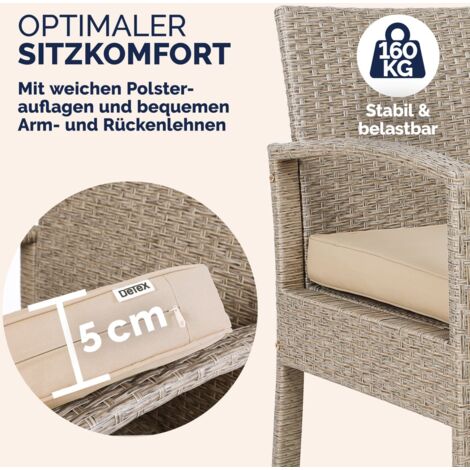 CASARIA® 7pc Weatherproof Polyrattan Garden Furniture Set  Suitable for up to 4 People  Outdoor Patio Seating Group with 2 Armchairs, Bench, 3 Cushions, & Frosted Glass Top Table  Cream