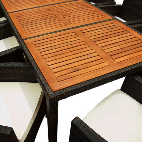 CASARIA® Rattan Garden Furniture Dining Table and Chairs Set  190x90cm Table  Cushions Included  Rectangular 8 Seater  Dark Brown Rattan & Acacia Wood  Brown