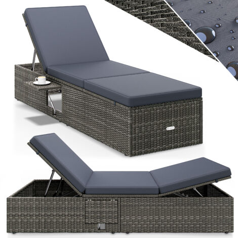 CASARIA® Polyrattan Sun Lounger with 7cm Thick Water Repellent Cushion Fold-Out Table  7-Way Adjustable Backrest 200x58cm  Outdoor Patio Garden Pool Deck Chair  Grau Anthrazit (de) (1/7)
