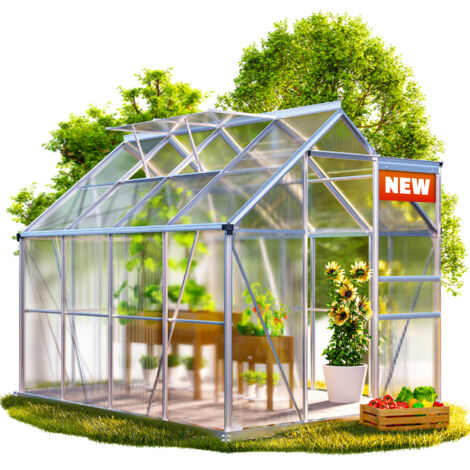 GARDEBRUK® Greenhouse 3.6m²-7.2m² Tomato greenhouse Plant house Roof window Sliding door  250x195x190 with foundation