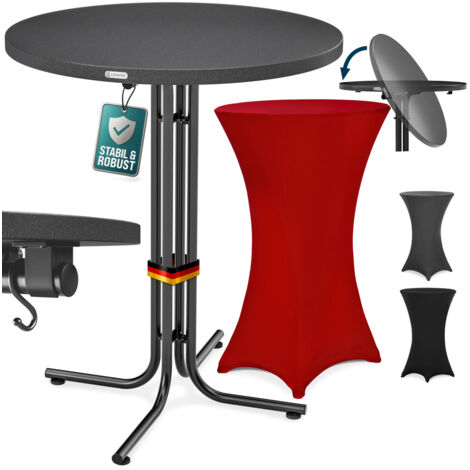 CASARIA® Round Bar Table with Slip Cover  110 High  70/80cm Diameter  Foldable & Easy To Transport  Powder Coated Metal  Stable Bistro Bar Party Table  Weatherproof  Tisch grau, Husse bordeaux rot (de