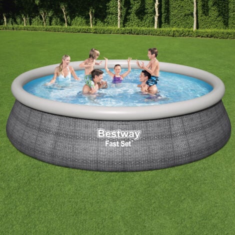 Bestway Fast Set™ Inflatable Swimming Pool Easy Setup Grey Rattan