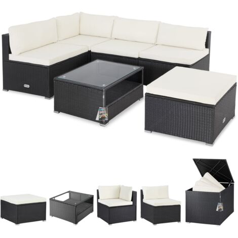 CASARIA® Garden Rattan Lounge Furniture Set inc. 318L Weatherproof Cushion Box with Table Cushions Stool Sofa Outdoor Patio 5 Person Seating Group Polyrattan Cream