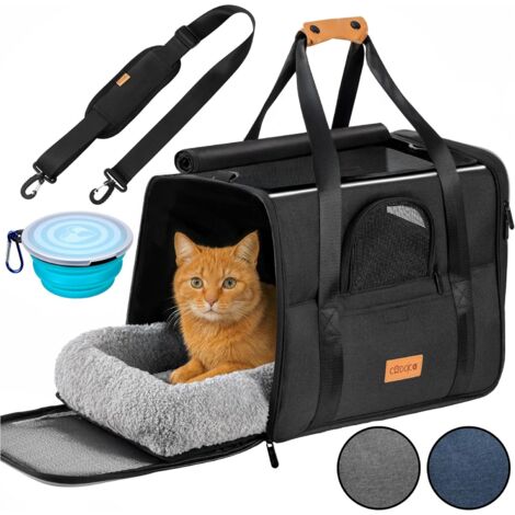 CADOCA® Pet Transport Box for Cats or Small Dogs up to 20 kg  Foldable Carrying Bag with Shoulder Strap & Bowl  Breathable Comfortable Reversible Cushion  Cat Dog Car Carry Cage  Anthrazit (de)