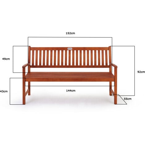CASARIA® Maxima 3 Seater Wooden Garden Bench  FSC® Certified Eucalyptus Wood  152x55x92cm  Outdoor  Furniture Armrests & Backrest  Patio Deck Balcony  Weather-Resistant  480kg Load Capacity