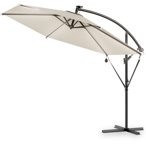 KINGSLEEVE® Mali 3.3m Aluminium Cantilever Garden Parasol with LED Solar Lights and Protective Cover  330cm UV Protection 80+  Tiltable with Crank Handle Patio Umbrella  Cream (1/10)