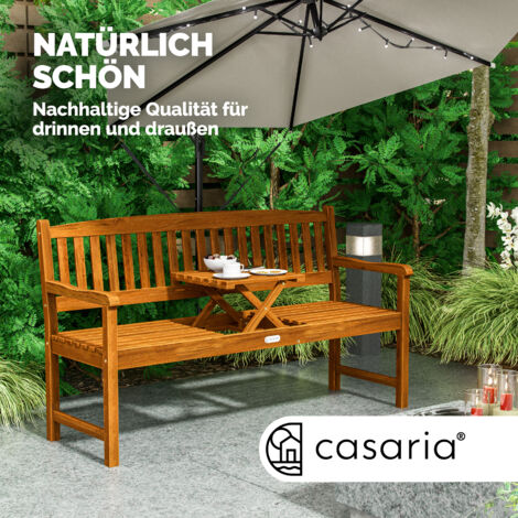 CASARIA® Wooden Picnic Garden Bench  FSC®-Certified Eucalyptus Wood  Integrated Folding Table  Outdoor Garden Patio Deck Balcony Furniture  3 -Seater  Brown 153x57x90cm