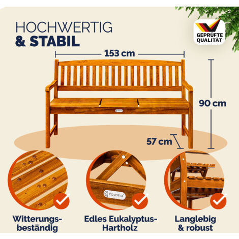 CASARIA® Wooden Picnic Garden Bench  FSC®-Certified Eucalyptus Wood  Integrated Folding Table  Outdoor Garden Patio Deck Balcony Furniture  3 -Seater  Brown 153x57x90cm