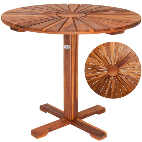 DEUBA® Wooden Garden Side Table Coffee  Round Circular  Acacia Wood  70.5cm Diameter  71.5cm High  Weather-Resistant (1/5)