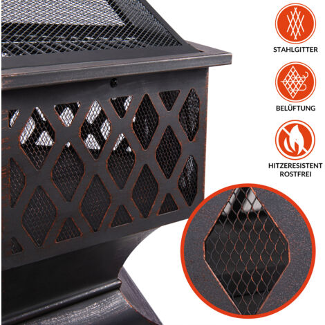 Gardebruk Fire Pit Steel Spark Protection Rustic Look Fire Bowl Fire Pit Outdoor Patio Garden w/ Protection Grill, Poker, Cover - 62.5 x 60.5 x 70cm
