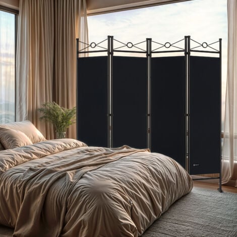 2x Paravent Room Divider Screen Black 4 Pieces Privacy Seperator Wall Partition