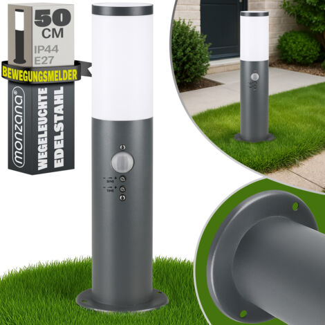 MONZANA® Dahlia Stainless Steel Garden Bollard Post Light Floor Lamp Indoor Outdoor IP44 Protection E27 20w Max Bulb Fitting Driveway Patio Path Light Anthracite with motion detector