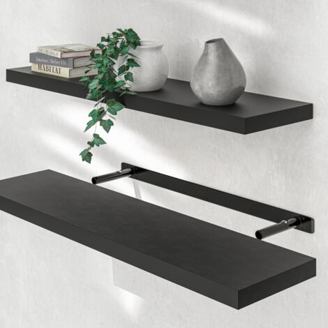 CASARIA® Floating Shelves Including Bracket Wall Shelving Living Room Kitchen Bedroom Office 38mm Thick Hidden Wall Fixing 15kg Capacity MDF 90cm Black