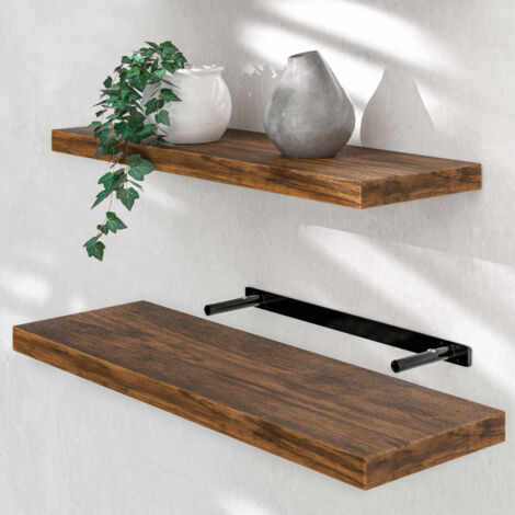 CASARIA® Floating Shelves Including Bracket  Wall Shelving Living Room Kitchen Bedroom Office  38mm Thick  Hidden Wall Fixing  15kg Capacity MDF  70cm Oak Dark