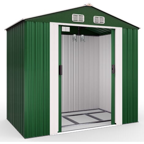 Deuba Garden Metal Tool Shed Galvanised Green Roofed Outdoor Storage Container 7x4ft