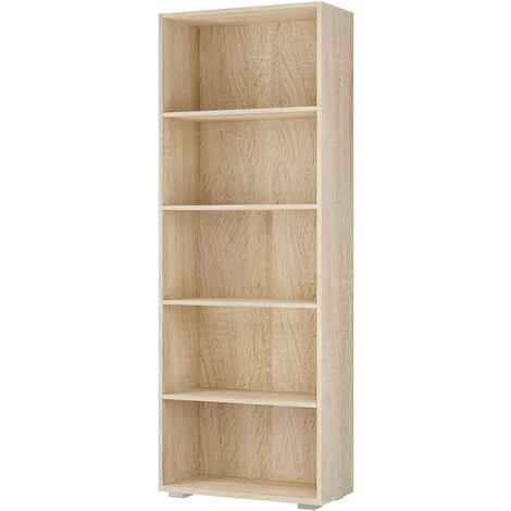 CASARIA Vela Bookshelf  2/ 3/ 5 Tier  Modern Side Cabinet  Bookcase  Wooden  Storage Unit  Oak or White  5 Shelves Oak
