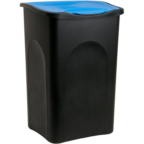 Stefanplast® Rubbish Bin 50L Plastic Dustbin Kitchen Garbage Swing Lid Can Black/Blue
