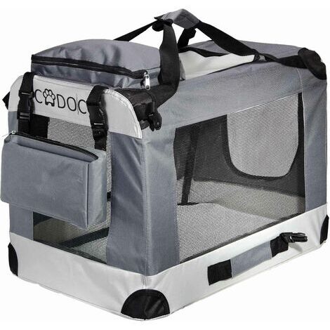 CADOCA® Pet Carrier Fabric Dog Cat Rabbit Transport Bag Cage Folding Puppy Crate XL - Grey