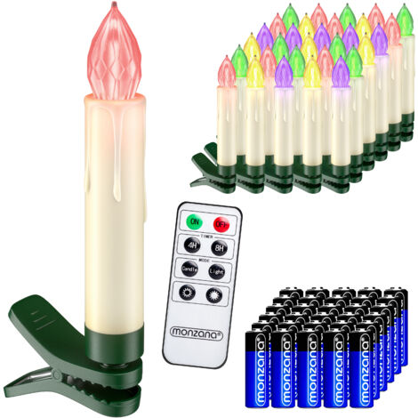 MONZANA® Battery Powered Clip On LED Candle Christmas Tree Lights White/Multi  30 Pieces / Multicoloured + Batteries