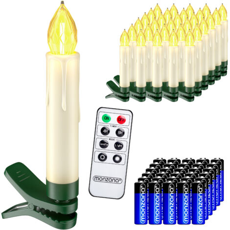 MONZANA® Battery Powered Clip On LED Candle Christmas Tree Lights White/Multi  30 Pieces / Warm White Batteries