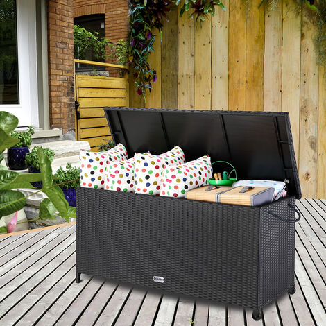 Garden Tools,Pool Accessories Patio Outdoor Deck Storage Container,Indoor/Outdoor Rattan Wicker Furniture Storage Box with Wheels,Large Deck Box Organization for Patio Furniture Pillows 