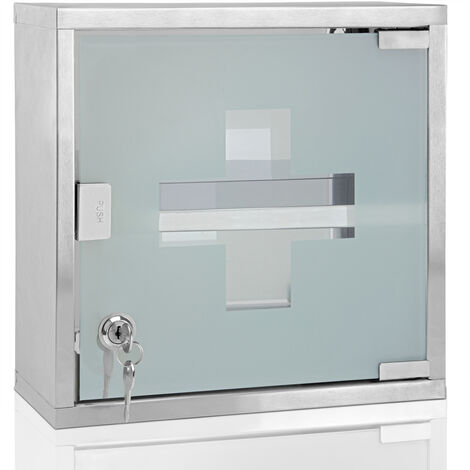 Deuba Medicine Cabinet Wall Mounted First Aid Lockable Glass Steel Cupboard Box 2 Compartments 105225