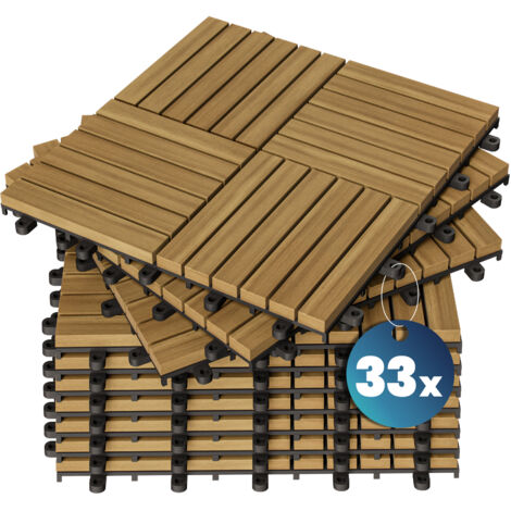 CASARIA® Decking Tiles Set FSC® Certified Eucalyptus Acacia Wood Patio Garden Balcony Outdoor Deck Interlocking Terrace Multipack 33x Acacia Quattro Mosaic (1/5)