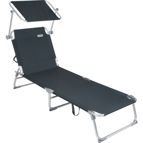 Casaria Sun Lounger Folding Sunbed Adjustable Backrest Sunshade Breathable Reclinable Beach Garden Pool Fast Dry Grey