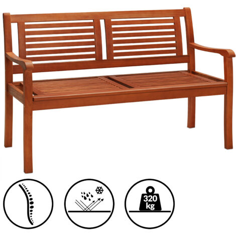 CASARIA® Bologna 2 Seater Wooden Garden Bench  FSC® Certified Eucalyptus Wood  120x60x90cm  Outdoor Furniture  Armrests & Backrest  Patio Park Balcony  Weather-resistant  320KG Capacity