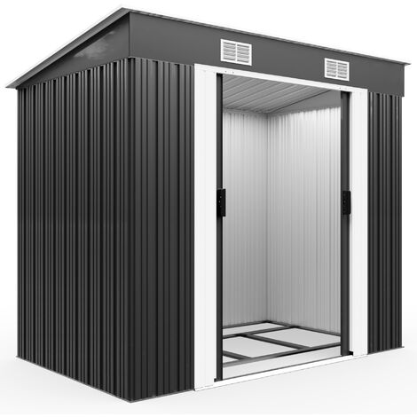 Deuba Garden Metal Tool Shed Size and Colour Choice Galvanised Green Anthracite Brown Roofed Outdoor Storage (Grey)