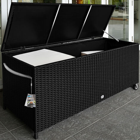 CASARIA® 400L Weatherproof Garden Storage Chest Mobile Cushion Box With  Wheels Handles UV-Resistant Polyrattan
