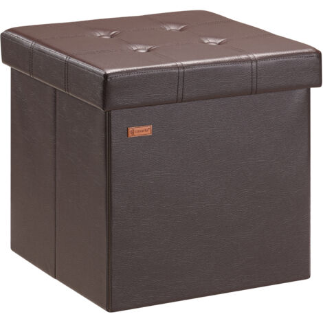 CASARIA® 38cm Square Foldable Stool with Storage Space Faux Leather/Linen with Removable Padded Lid 38x38cm Upholstered Ottoman 40 Litre Capacity Chest Shoe Accessory Store Box M Brown