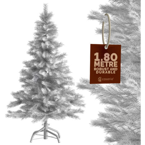 Casaria Christmas Tree 140/150/180/240 cm W/ Metal Stand Christmas Decoration Artificial Christmas Tree PVC PE Green White  180cm  Standard  White