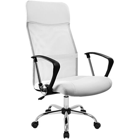 Ergonomic Mesh Office Chair 160 kg Adjustable Height Computer Desk High Back Breathable Padded Rocker Seat Home Work Swivel White Black White