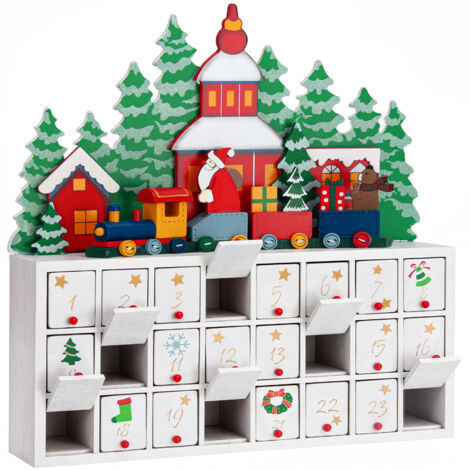 Spielwerk Traditional Wooden Christmas Advent Calendar Reusable Xmas Countdown Advent Calendar Landscape