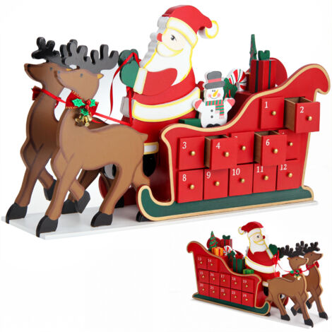 Spielwerk Traditional Wooden Christmas Advent Calendar Reusable Xmas Countdown Advent Calendar Sled