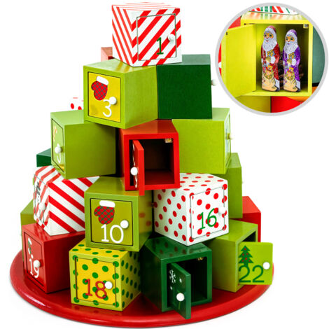 Spielwerk Traditional Wooden Christmas Advent Calendar Reusable Xmas Countdown Advent Calendar Round